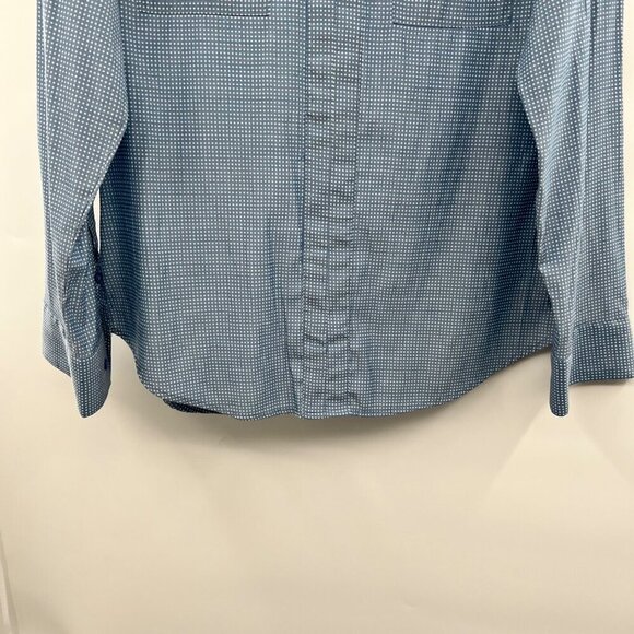 Express Women's Polka Dot Long Roll Tab Sleeve Pullover Top Blue/White Medium - Picture 5 of 9